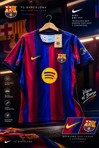 Camisa Barcelona 2025/26 Masculina - Modelo Torcedor Azul e Grená ?