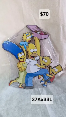 Painel Decorativo  de madeira - Família Simpsons