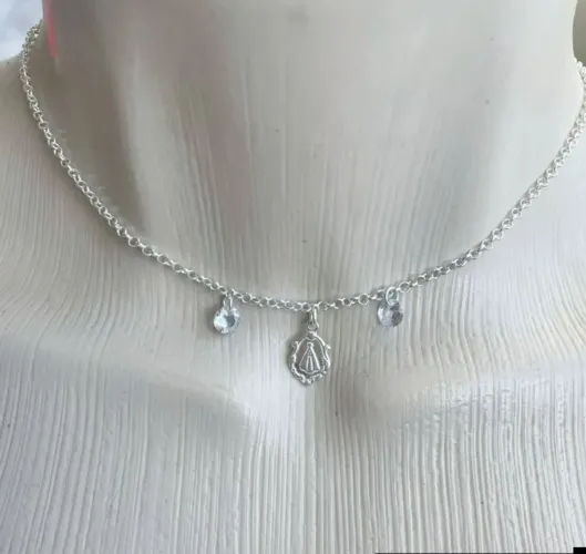 Colar choker Nossa Senhora em Prata 925 legítima 