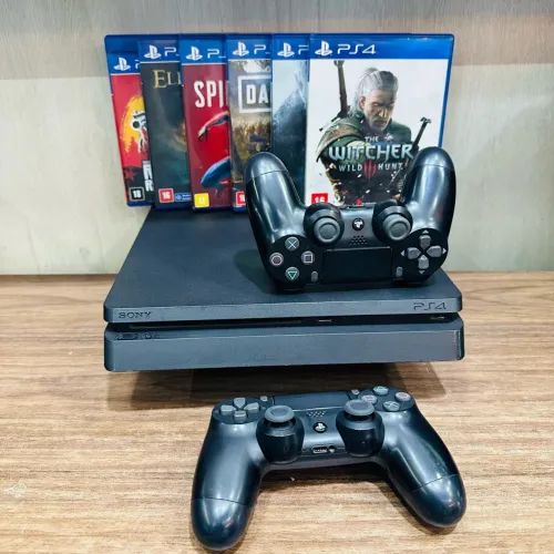 PS4 Slim 500GB | Com 02 Controles + Jogo + 10 Meses Garantia
