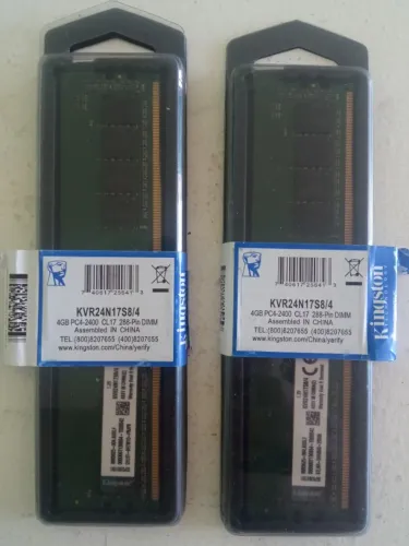 DUAS MEMÓRIAS RAM DDR4 8GB (4GB CADA UMA) 2400MHz CL17 (KVR24N17S8/4)