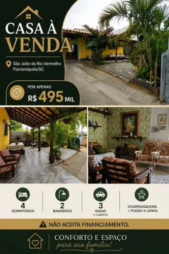 CASA À VENDA | SÃO JOÃO DO RIO VERMELHO FLORIANÓPOLIS/SC Espaço, conforto ótima localiz