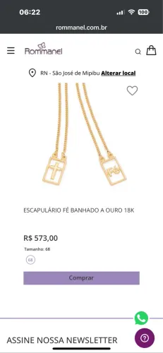 Escapulário semi novo Rommanel com nome fé banhado a ouro 18 