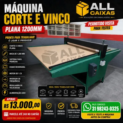 Máquina Corte e Vinco Plana 1200mm | Pronta para Trabalhar | Inversor de Frequência