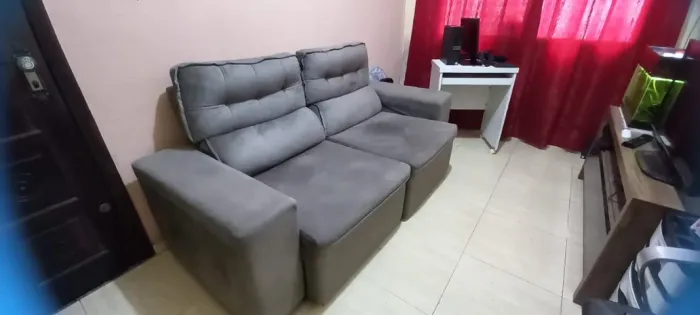 Sofá Retrátil e Reclinável 3 Lugares 2,00m Cinza - Ótimo Estado