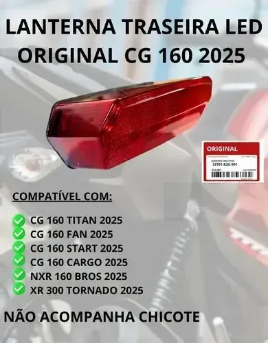 Lanterna traseira Led Cg 160 / Bros 160 / XRE 190 / Tornado