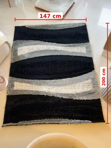 Tapete Grande 1,47m x 2m - Preto, Cinza e Bege
