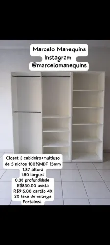 Closet 3 cabideiro+ multiuso 5 nichos branco