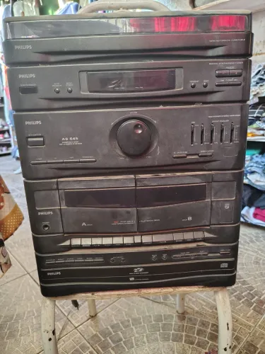 Philips AS645 Vintage - Mini System Completo com Toca-Discos e CD Changer