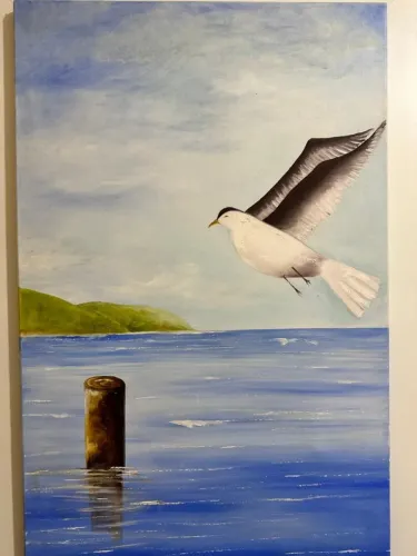 Pintura a óleo com moldura maciça.