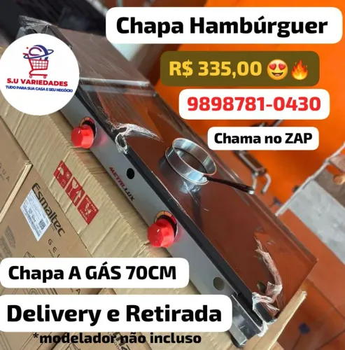 Chapa a GAS 70X30cm - Hambúrguer e Lanches 
