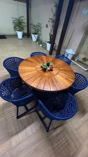 Mesa em corda náutica, 6 cadeiras !
