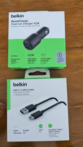 Kit Belkin Carregador Veicular 42W e Cabo USB C - USB A 3m