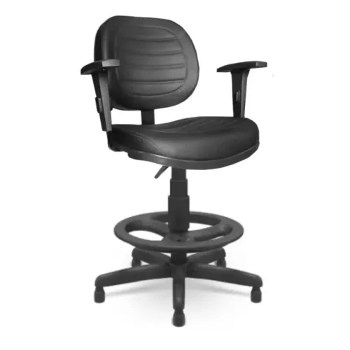 Cadeira Caixa Executiva Costurada Braços Reguláveis Preta Ergonômica Premium 35027