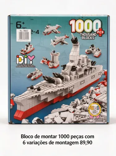 Bloco de montar Navio 1000 peças similar ao lego