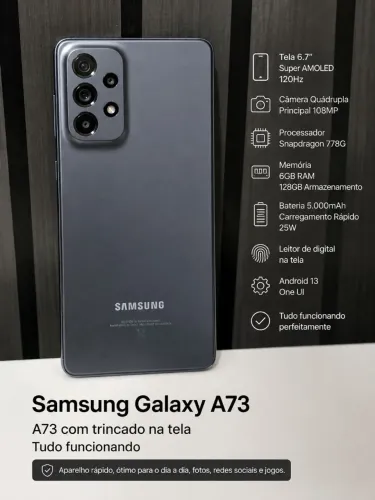 Samsung A73 128GB Preto | Câmeras Top | Leia a Descrição chama no chat fone de brinde 