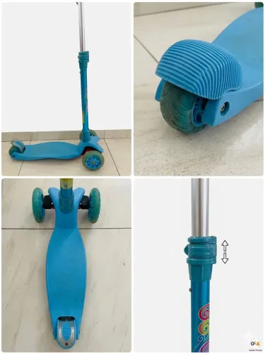 Patinete Infantil 3 Rodas Azul com Rodas de Luz - Regulável