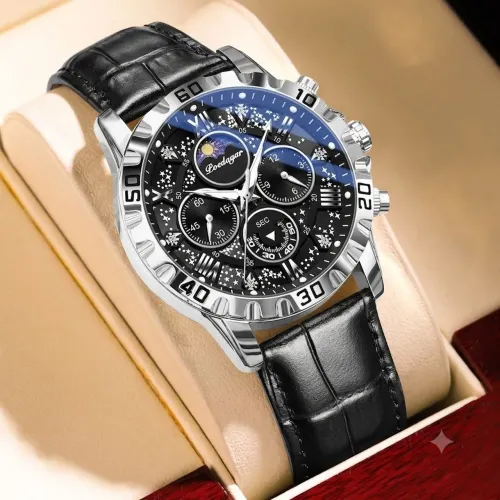 Poedagar Relógio Empresarial Quartz Luminoso Com Calendário Bisel Prateado Fundo Preto