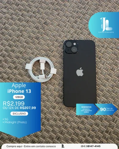IPHONE 13, 5G, 128GB, MIDNIGHT, SEMINOVO EXCLUSIVO!