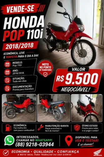 Honda pop 110i 2018 toda em dias no ponto de transferir a venda