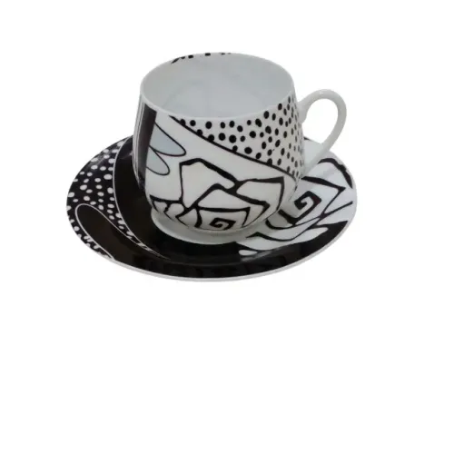 Xícara de Cafezinho com Pires World Collection | Porcelana Fina Preto e Branco