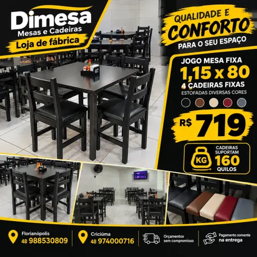 MESA 1,15x80 + 4 CADEIRAS ESTOFADAS ? R$719