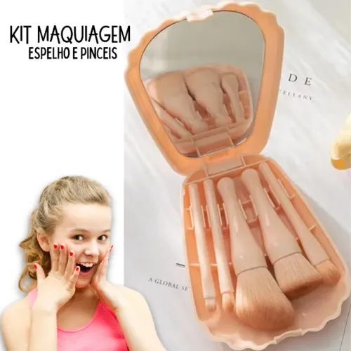 Conjunto Kit de Pincéis com Estojo Concha com Espelho _ BE66