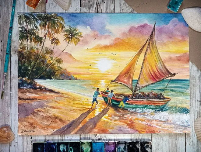 Quadros artísticos originais - pintura à mão em aquarela