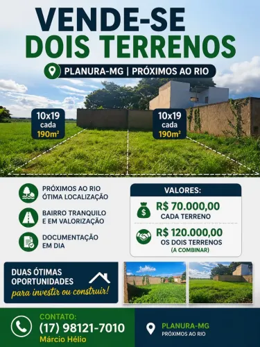 Dois terrenos em Aldeia do Vale, Planura MG
