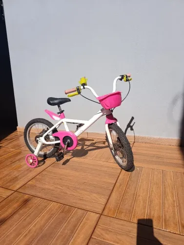 Bicicleta Infantil feminina Aro 16- Btwin Branco e Rosa