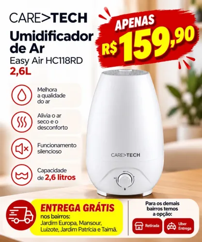 Umidificador de Ar Care Tech 2,6L- NOVO