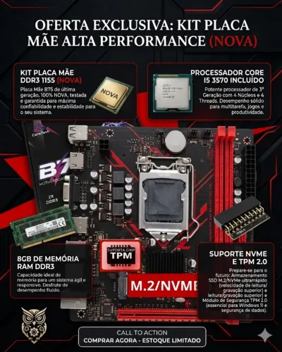 KIT UPGRADE PRO: Core i5 + 8GB RAM + Placa B75 com NVMe - Performance Máxima e 100% Novo