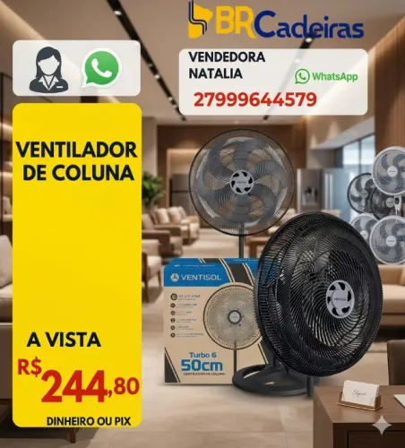Ventilador Oscilante De Coluna Ventisol Turbo 6 Pás 50cm Preto
