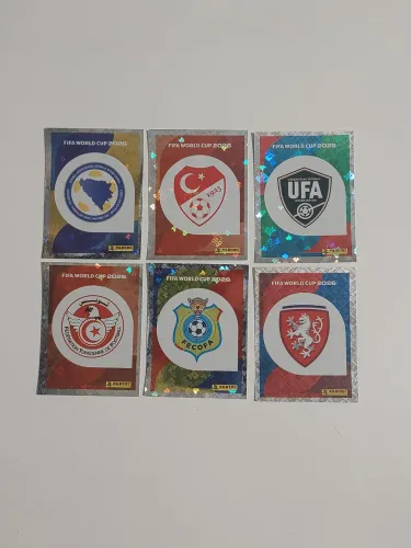 6 escudos da Copa de 2026 - Uzbequistão, Bósnia, Turquia, Tunísia, Congo República Tcheca