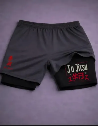 Short Compressao 2 Em 1 Jiu Jitsu Arte Marcial Gym Fit Anime