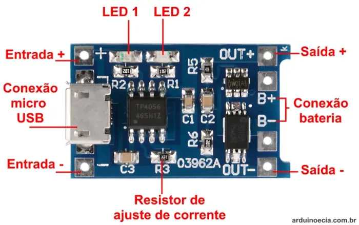 Placa Proteção Bms Carregador Baterias Lítio Tp4056 5v 1a