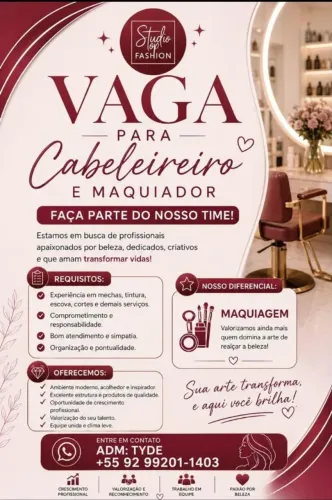 Vaga para Cabeleireiro(a) e Maquiador(a)