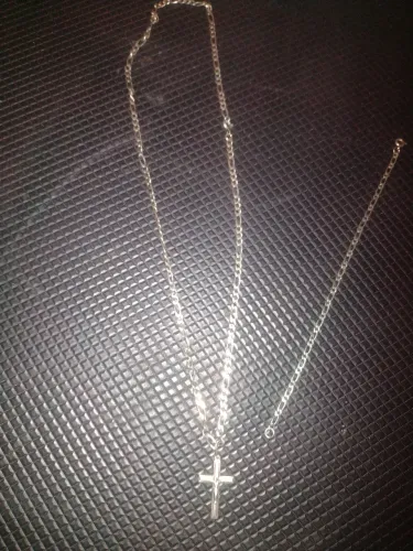 Cordão de prata 925 com 63 cm + pulseira + pingente de cruz 