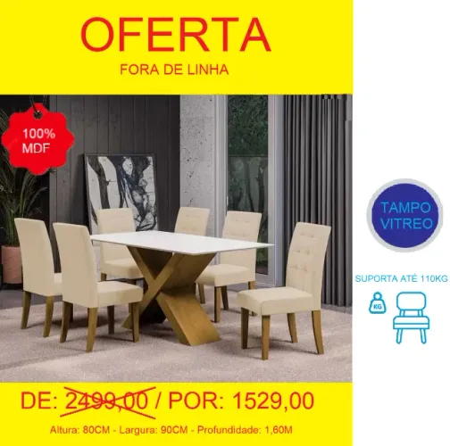 Mesa de jantar 6 cadeiras com Design impecável