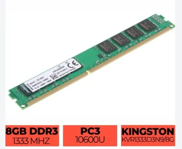 Memória Kingston de 8GB DIMM DDR3 1333Mhz 1,5V para desktop _______ Memoria KVR1333D3N9/8G