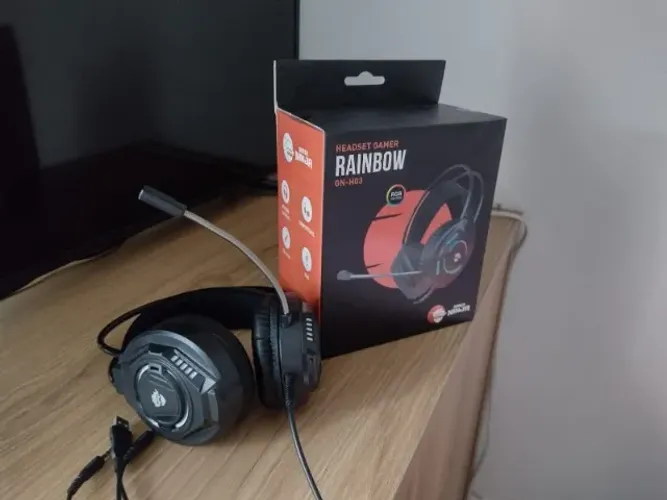 Headset Gamer Ninja Rainbow, 3.5mm + USB, PC, RGB, Drivers 50mm, Black