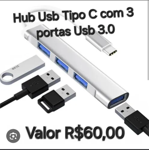 Hub Usb Tipo C com 3 Portas USB 3.0 pra Notebook 