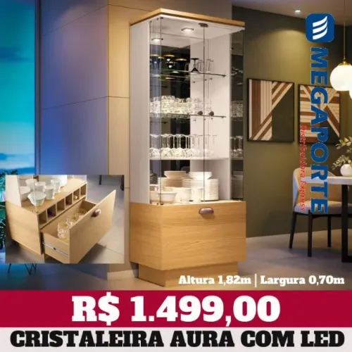 Cristaleira com Led 1 Gavetão 2 Portas de Vidro (2 Cores) Entrega Grátis!