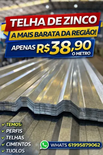 Telha de zinco trapezoidal o metro apenas R$38,90