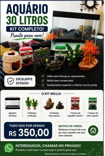 Aquário para peixes - 30litros com acessórios