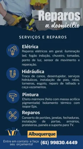 Eletricista, encanador, pintor, pedreiro, reparo de telhado, limpeza caixa dagua, cameras