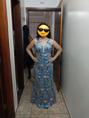 Vestido Festa Azul / Rose Rendado - Tam. 38 - P