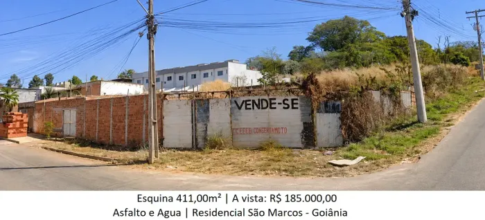 Esquina 411,00m² (Asfalto, Agua e Plano) Residencial São Marcos