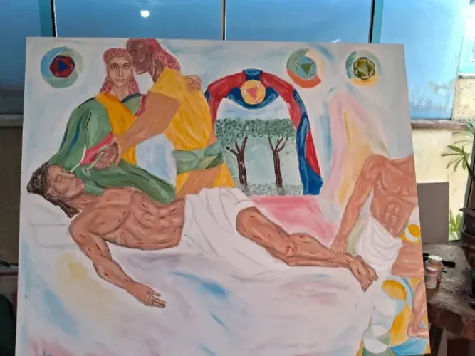 Quadro, O bom samaritano é a porta de Ishtar. Adriano Correa Nepomuceno teólogo.