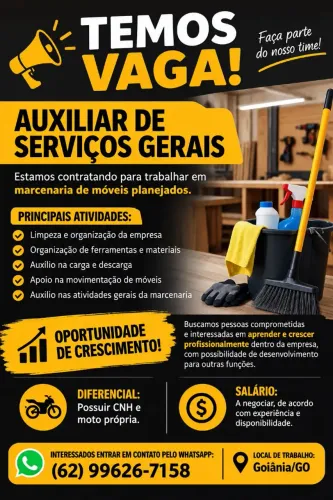 ? VAGA: AUXILIAR DE SERVIÇOS GERAIS